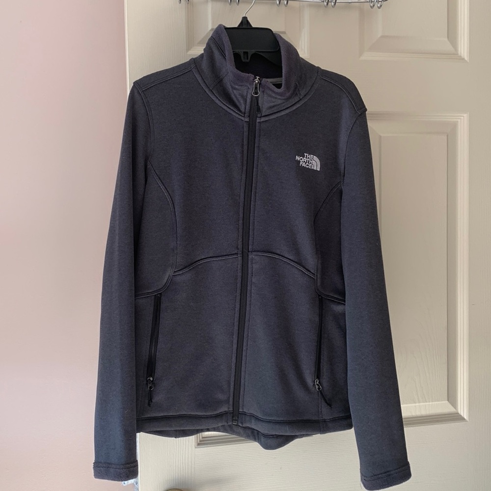 North Face lined zip up grey jacket